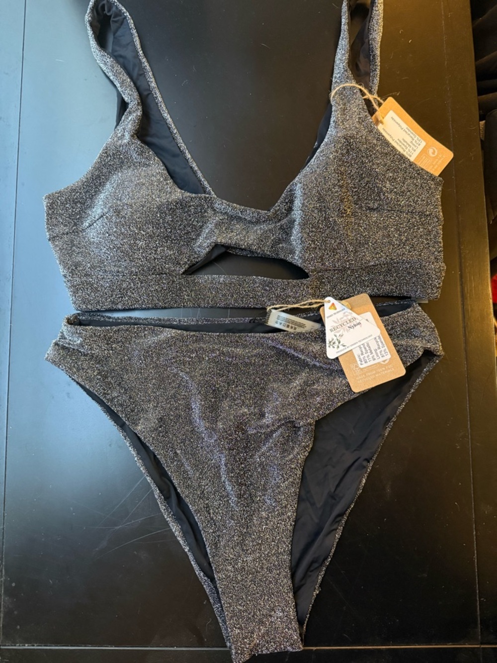 Sparkle Cutout Two-Piece Bikini Set - Silver